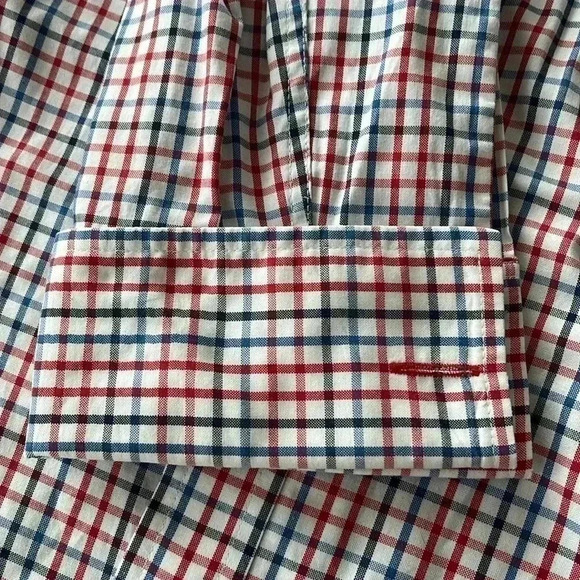 [16.5]John Francomb Classic Fitted Red/Blue squared Men Dress Shirt French Cuff - Picture 9 of 11